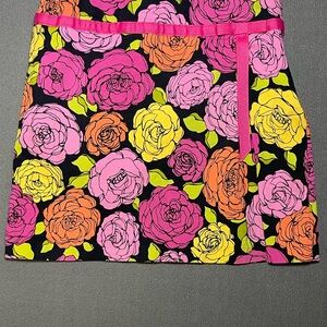 Skirtology Floral Mini Skirt Pink Yellow Rose Print Ribbon Trim Size 6